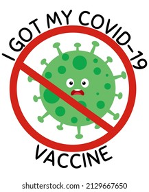 I Got My Covid-19 Vaccine. Cartoon  Scared Covid Badge.Covid Fear Of The Vaccine. Covid-19 Vaccinated Sticker.