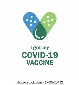 i got my covid-19 vaccine, letter V concept with bandage concept