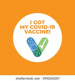 I Got My Covid-19 Vaccine Sticker Label Vector Of Vaccinated People