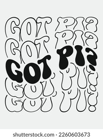 Got pi interrogative phrase retro groovy wavy repeat text Mirrored typographic art on white background