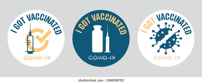 I got vaccinated Stamps. Covid-19 vaccine. Flat vector logo.