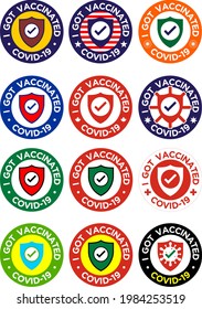 i got vaccinated vector round badge design. Selected country wise colour design.