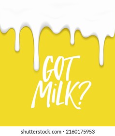 Got Milk? Vector Illustration with Dripping White Milk and Hand Drawn Phrase. Creative Poster