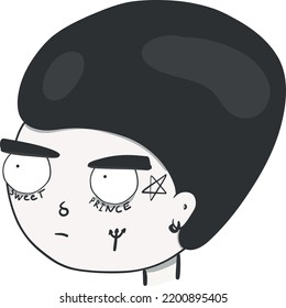 Goth Angry Boy Head With Tattoo On The Face Vector Illustration