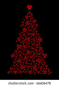 Goth Christmas tree composed of bio-hazard symbols