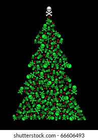 Goth Christmas tree composed of poison symbols