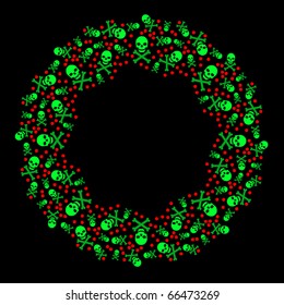 Goth Christmas wreath composed of poison symbols