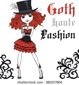 Goth cute girl in style of High Gothic fashion. 