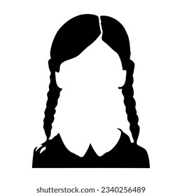 Goth girl with pigtails, pattern without face, black silhouette