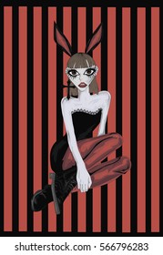 Goth Lady with Bunny  Ears  - Pretty Goth Girl With Big Eyes