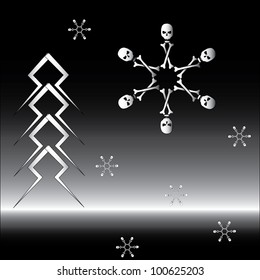 Goth set of snowflakes and fir tree