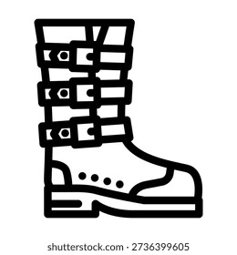 Goth style boot icon featuring multiple buckles and a thick platform sole, illustrating modern footwear fashion trends and subculture aesthetics for contemporary apparel and accessory designs