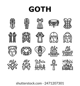 goth subculture punk gothic y2k icons set vector. heart tattoo, flame girl, people rocker, man metal, couple fire, woman graffiti goth subculture punk gothic y2k black contour illustrations