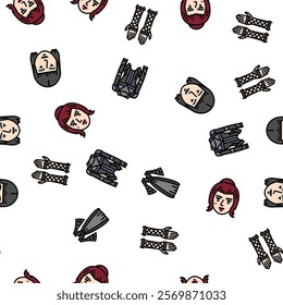 goth subculture punk gothic y2k vector seamless pattern thin line illustration