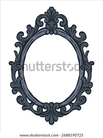 Goth Vintage Halloween Frame. Mirror with border engraving, victorian and baroque style design. Elegant royal style illustration with swirls, filigree, floral 