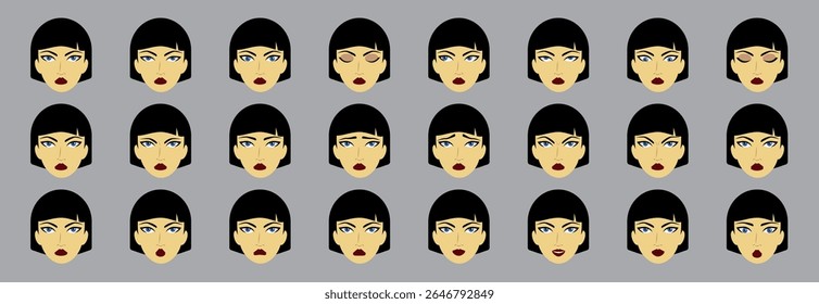 Goth Woman. Emotional Series 24 faces
