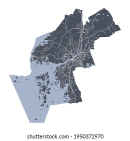 Gothenburg map. Detailed vector map of Gothenburg city administrative area. Cityscape poster metropolitan aria view. Dark land with white streets, roads and avenues. White background.