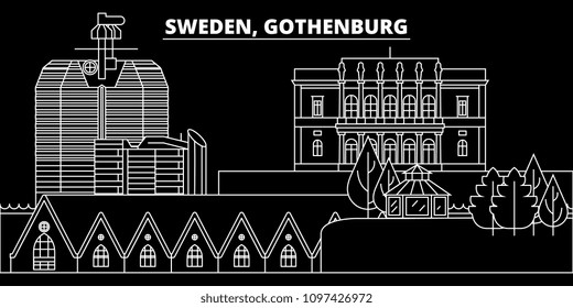 Gothenburg silhouette skyline. Sweden - Gothenburg vector city, swedish linear architecture, buildings. Gothenburg travel illustration, outline landmarks. Sweden flat icon, swedish line banner