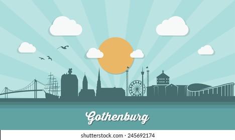Gothenburg skyline - flat design - vector illustration