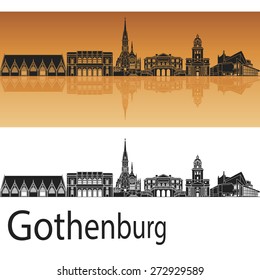 Gothenburg skyline in orange background in editable vector file
