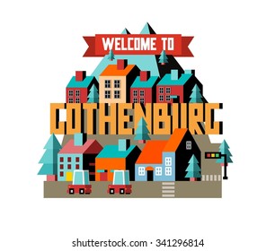 Gothenburg in Sweden is Beautiful city to visit on holiday, vector cartoon illustration