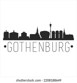 Gothenburg, Sweden City Skyline. Silhouette Illustration Clip Art. Travel Design Vector Landmark Famous Monuments.