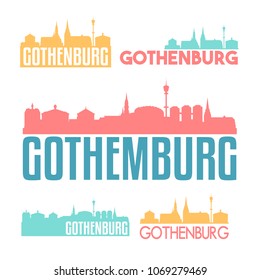 Gothenburg Sweden Flat Icon Skyline Vector Silhouette Design Set Logo.