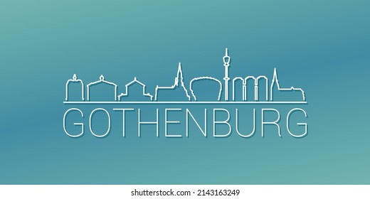 Gothenburg, Sweden Skyline Linear Design. Flat City Illustration Minimal Clip Art. Background Gradient Travel Vector Icon.