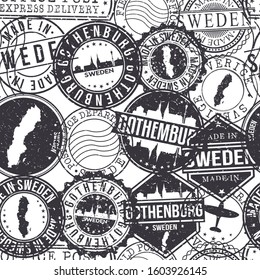 Gothenburg Sweden Stamps Background. City Stamp Vector Art. Postal Passport Travel. Design Set Pattern.