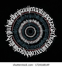 Gothic abstract calligraphy on Black background. Ready for textile prints, clothes, bags, posters, invitations, cards, leaflets etc.