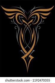 Gothic Abstract Ornament Vector Shape. Gold and silver on black. Tattoo vector illustration.