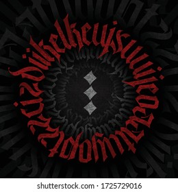 Gothic abstract red calligraphy on Black background. Ready for textile prints.