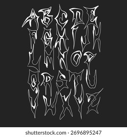 Gothic alphabet font with hand-drawn capital letters, vintage typography style