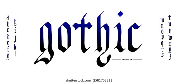 Gothic alphabet. Medieval handwritten typeface in old style made with calligraphy pen. Traditional font for authentic projects engraved on paper