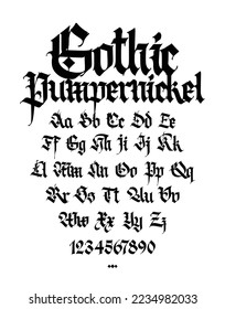 Gothic alphabet. Vector. Contemporary Gothic. Black calligraphic letters on a white background. All letters are stored separately. Medieval Latin letters. Uppercase and lowercase letters for tattoo.