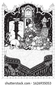 Gothic arch with still life inside