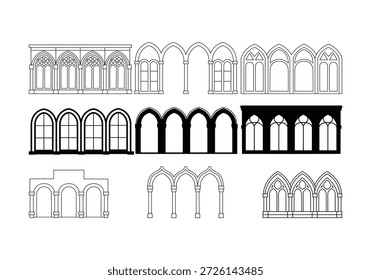 Arcos arquitectónicos góticos y diseños de ventanas