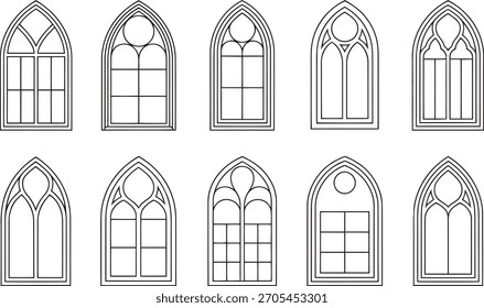 Colección arquitectónica gótica de las ventanas - Conjunto de Diseños de marco medieval detallado