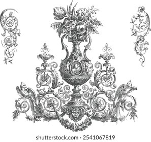 gothic architecture flower. Ornate antique frame collection. Vector design elements set.