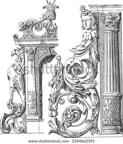 gothic architecture, frame, vintage, ancient, pillar, classic, antique, drawing, 