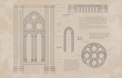 Gothic Architecture. Vector Illustration, Drawing On Old Paper.
