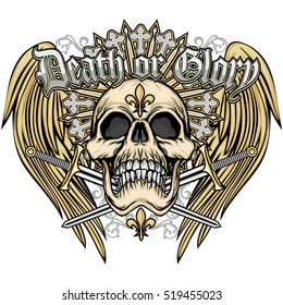 Gothic banner with skull and wings, grunge.vintage design t-shirts
