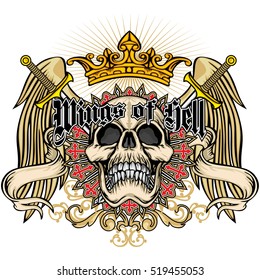 Gothic banner with skull and wings, grunge.vintage design t-shirts