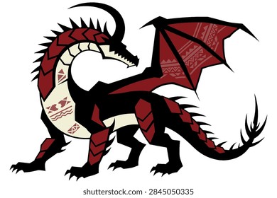 Gothic black dragon illustration with sharp spikes and dark outstretched wings, designed as a medieval dark fantasy vector graphic for horror and mythical creature themes