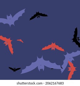 Gothic Black Night Purple Motion Bats Vector Background. Eyes Print Spooky Colorful Halloween Art Illustration. Scary Pink Creepy Attack Wallpaper. Chaos Retro Sky Red Flying Bats Art Pattern.