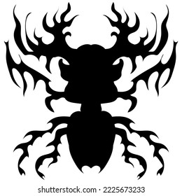 Gothic black and white image of a stag beetle for tattoos or prints. Black line icon for shields or sports emblems, textiles, web icons, textiles, labels, interiors, fashion trends, postcards, etc.