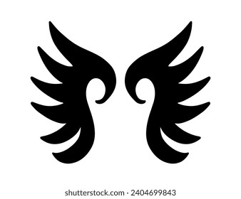 Gothic black wings shape emblem. Hand drawn doodle sketch icon vintage logo badge. Vector Illustration. Retro style modern artistic design element