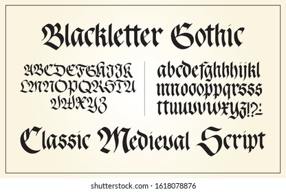 Gothic Blackletter font vector. Calligraphy script. Vintage Hand written classic German typeface