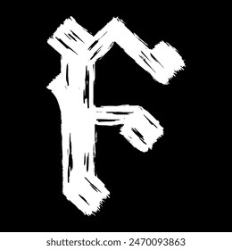 Gothic brushstroke letter. White letter on black background. Vector medieval font.