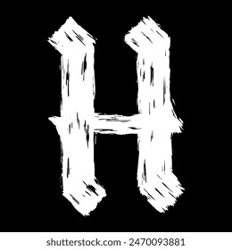 Gothic brushstroke letter. White letter on black background. Vector medieval font.